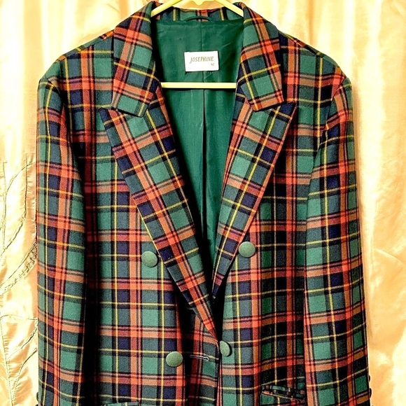 Vintage Plaid Pure Wool Blazer Women's - Picture 2 of 10